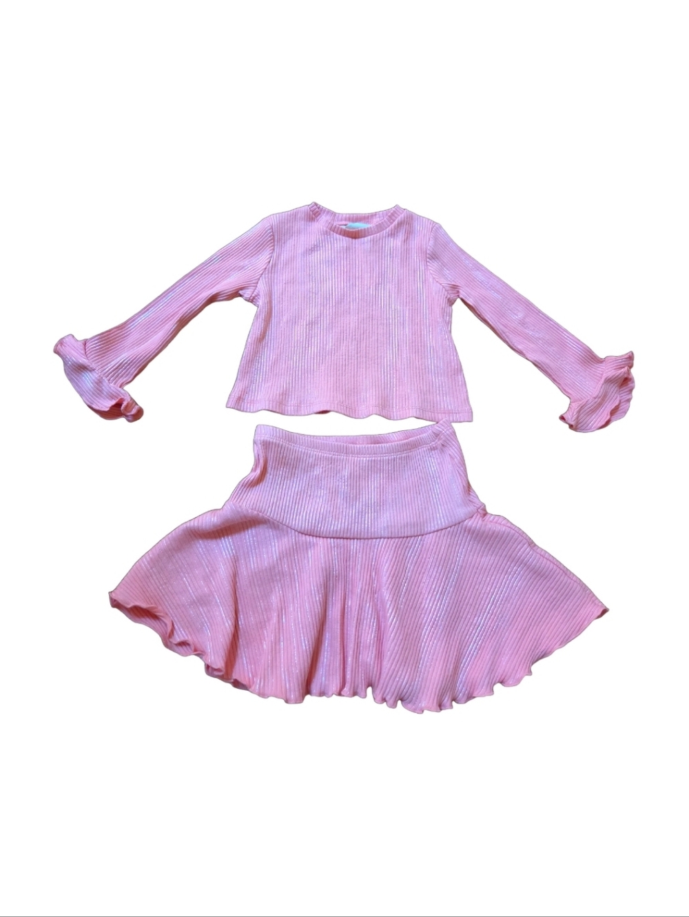 đź’– H&M Shimmery Pink 2-Piece Set | Flare Sleeve Top + Skirt | 2T (Fits 3T) NWOT - Picture 12 of 13